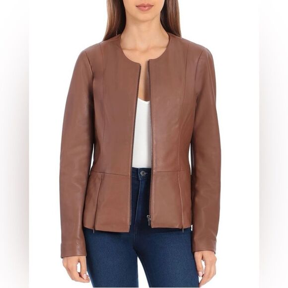 Badgley Mischka
Peplum Leather Jacket in cognac size medium - Picture 15 of 15